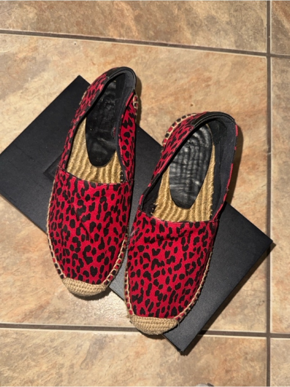Saint Laurent Red and Black Leopard Espadrilles